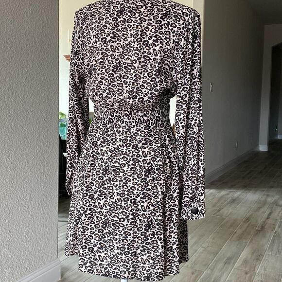 ASOS Leopard True Wrap Long Sleeve Mini Dress 4 V Neck Viscose Reptile - Picture 8 of 14